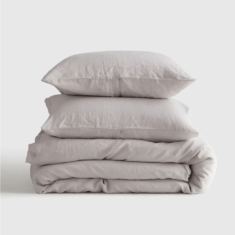 QUINCE European Linen Duvet Cover Set Full Queen Light Grey 110